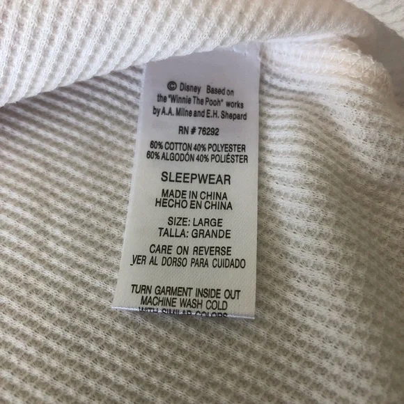 Disney Winnie The Pooh & Piglet Waffle Loungewear Pajamas Ladies Top L Bottom M - Picture 6 of 15
